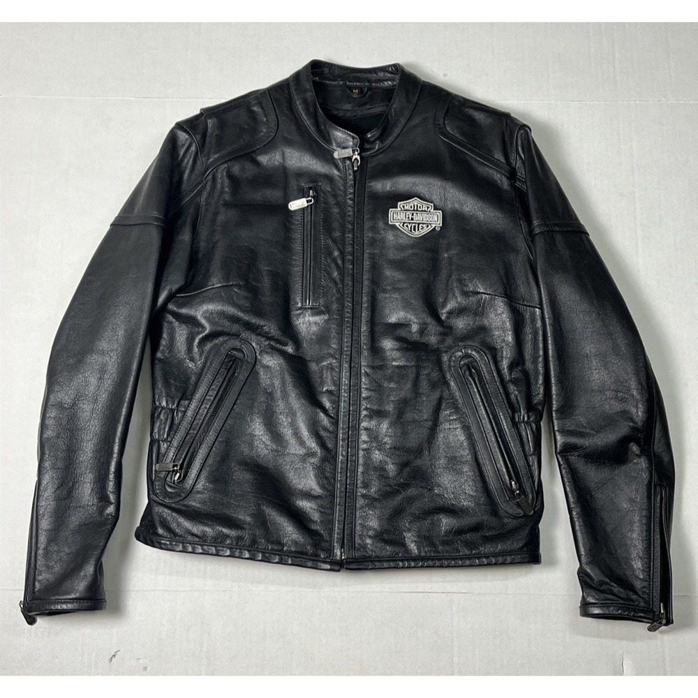 Harley Davidson Leather Jacket Womens Medium M Black Moto Biker Big HD Logo